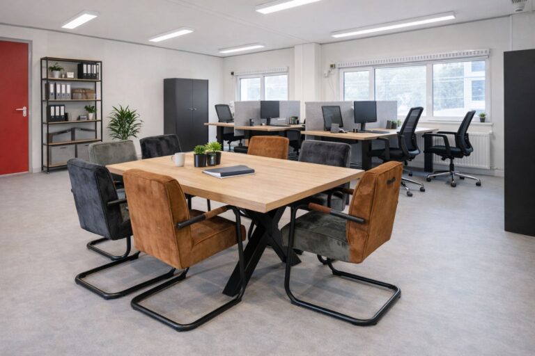Kantoormeubilair en projectinrichting van tijdelijke modulaire units - inrichting van modulaire huisvesting.