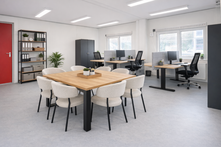 Inrichting van kantoor units, modulaire units en kantine units.